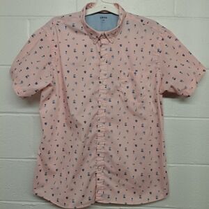 IZOD Mens 2XL All Over Beach Print Pink Performance Button Up Collared Hawaiian